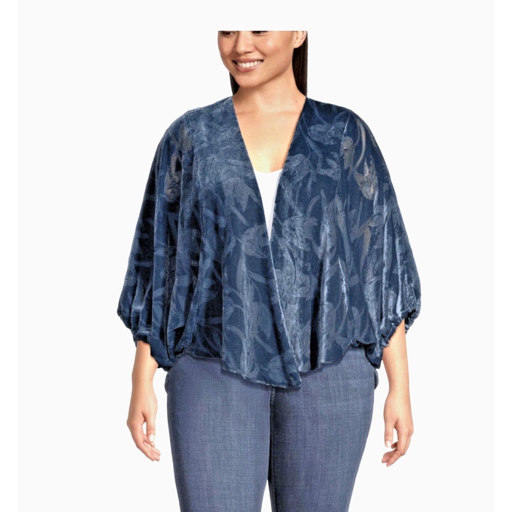 NEW Navy Blue  Kimono World Market Velvet Burnout Open Jacket Wrap One Size NWT